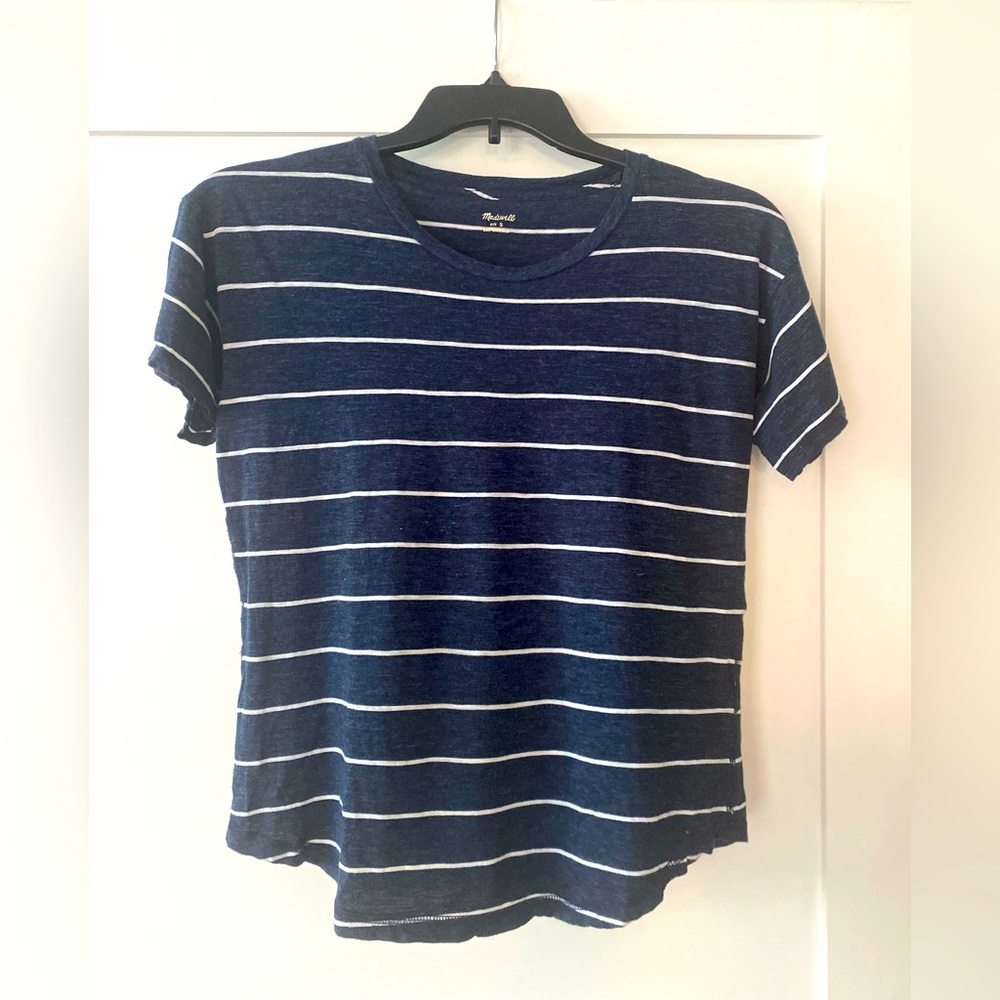 Madewell Whisper Crewneck Tee, Size Small, Heather Navy Stripe